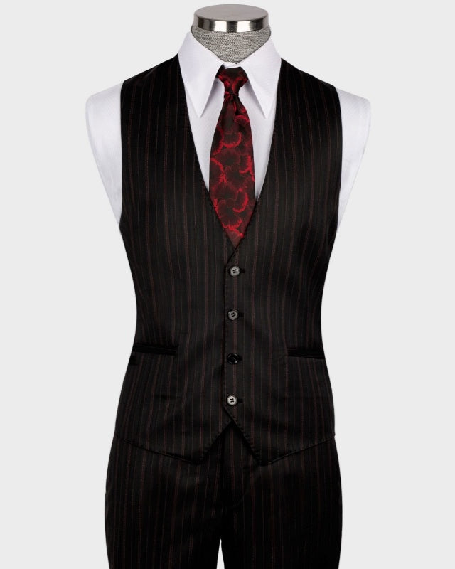 Dark Gray Close Fitting Pinstriped 3 Pieces Business Suits