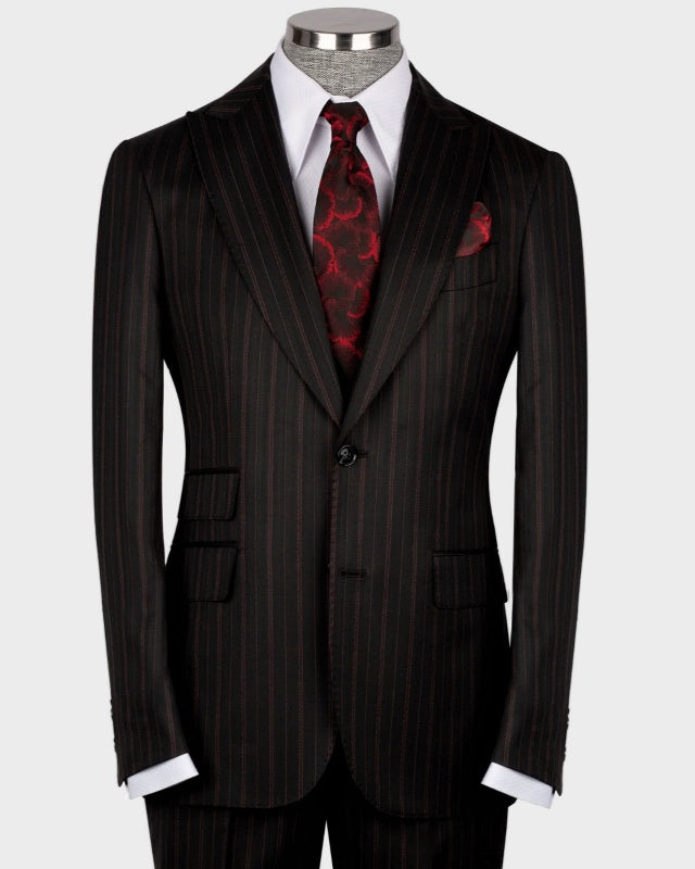 Dark Gray Close Fitting Pinstriped 3 Pieces Business Suits