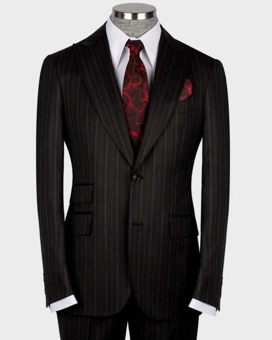 Dark Gray Close Fitting Pinstriped 3 Pieces Business Suits