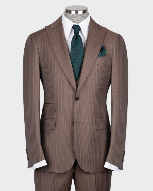 Chic Coffee Pinstriped 3 Pieces Business Suits For Men