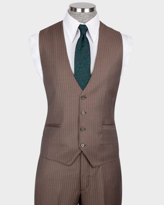Chic Coffee Pinstriped 3 Pieces Business Suits For Men
