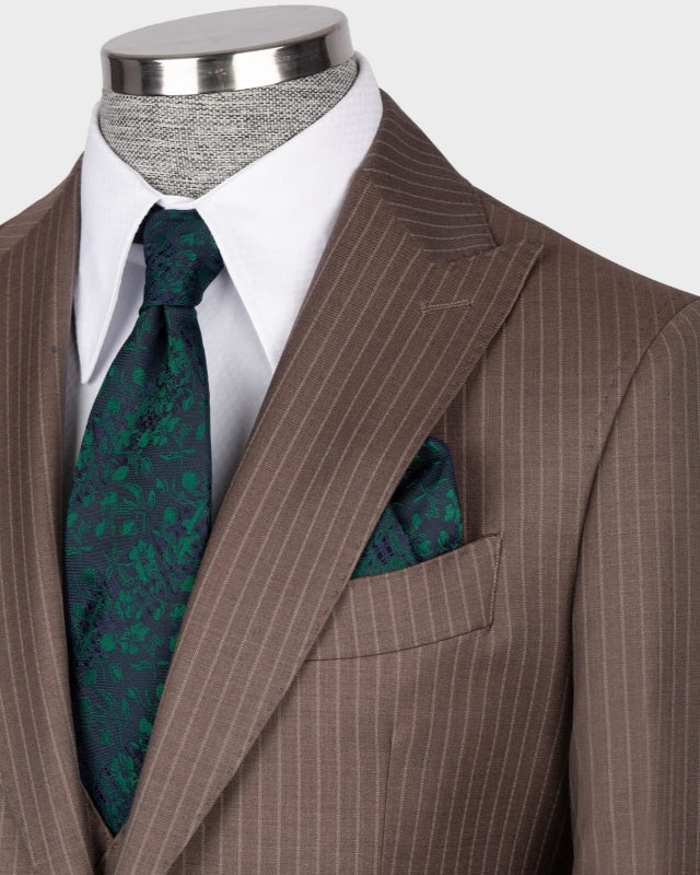 Chic Coffee Pinstriped 3 Pieces Business Suits For Men