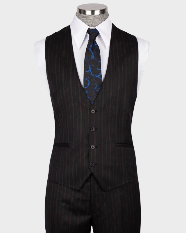 Stylish Dark Gray Pinstriped 3 Pieces Business Suits With Waistcoat