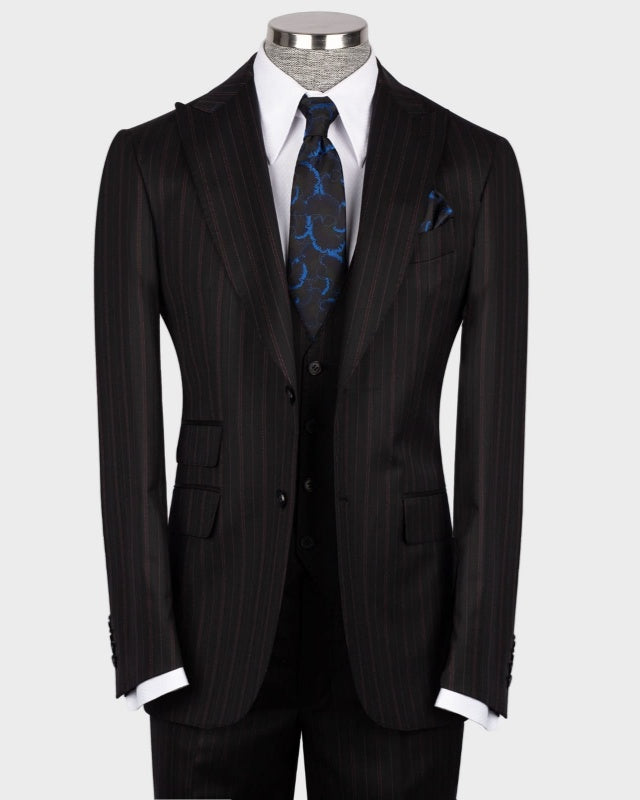 Stylish Dark Gray Pinstriped 3 Pieces Business Suits With Waistcoat