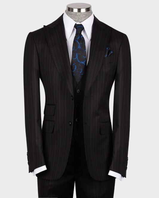 Stylish Dark Gray Pinstriped 3 Pieces Business Suits With Waistcoat