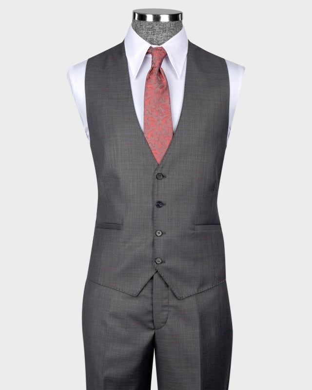 Modern Dark Gray 3 Pieces Slim Fit Business Suits With Waistcoat