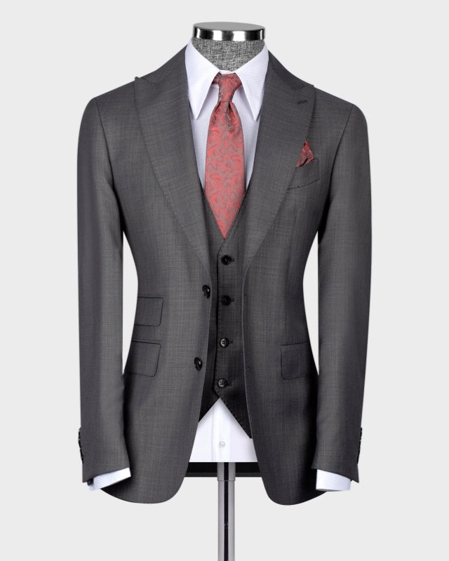 Modern Dark Gray 3 Pieces Slim Fit Business Suits With Waistcoat