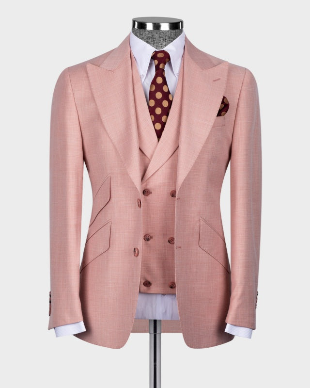 Glamorous Best Fitted Light Pink 3 Pieces Peaked Lapel Prom Suits