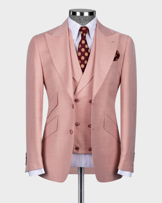 Glamorous Best Fitted Light Pink 3 Pieces Peaked Lapel Prom Suits