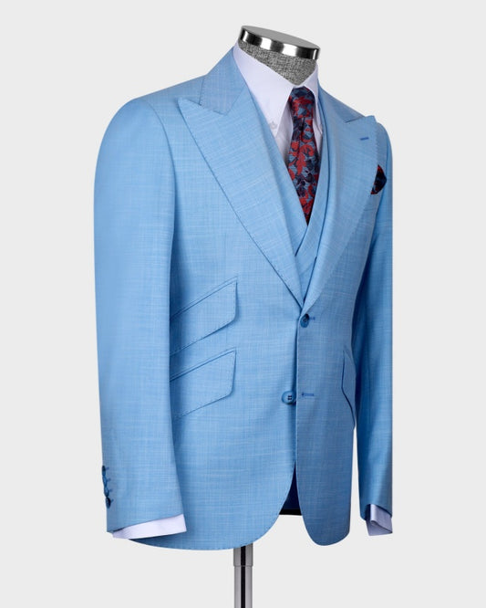 New Arrival Sky Blue 3 Pieces Slim Fit Prom Men Suits