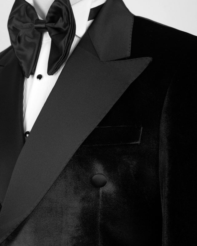 Bespoke Black Velvet Double Breasted Slim Fit Prom Men Suits