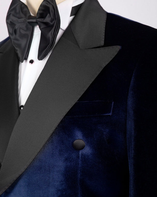 Cool Navy Blue Velvet Double Breasted Prom Men Suits