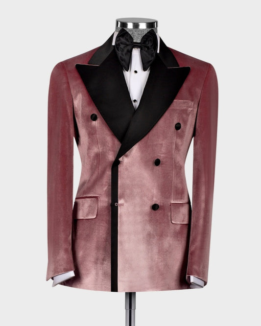 Fancy Dusty Rose Velvet Double Breasted Best Fitted Prom Suits