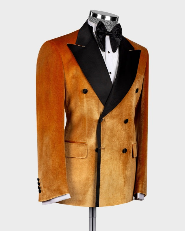 Trendy Orange Velvet Double Breasted Slim Fit Prom Suits