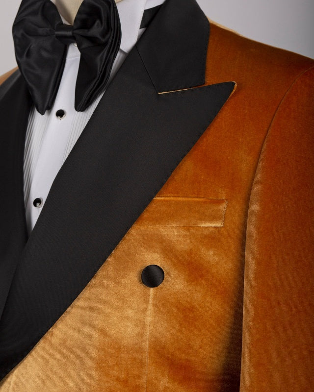 Trendy Orange Velvet Double Breasted Slim Fit Prom Suits