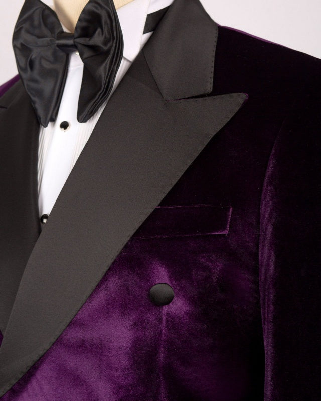 Close Fitting Grape Velvet Double Breasted Prom Suits For Men