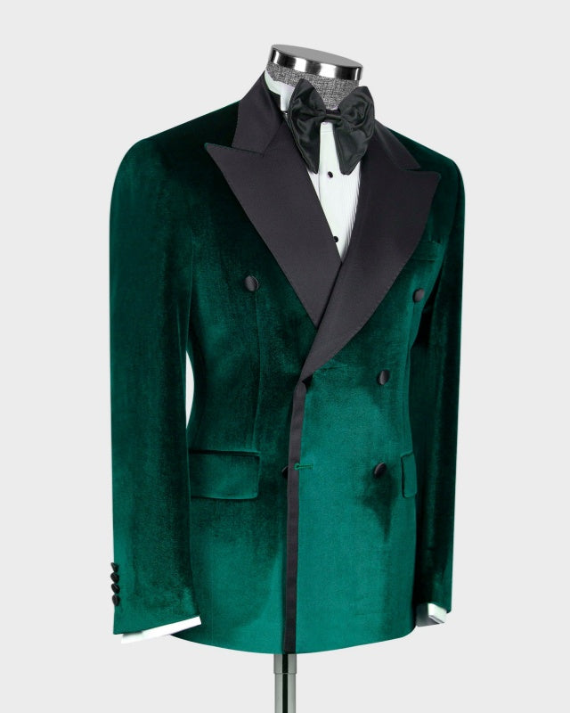 New Arrival Dark Green Velvet Double Breasted Prom Suits For Men