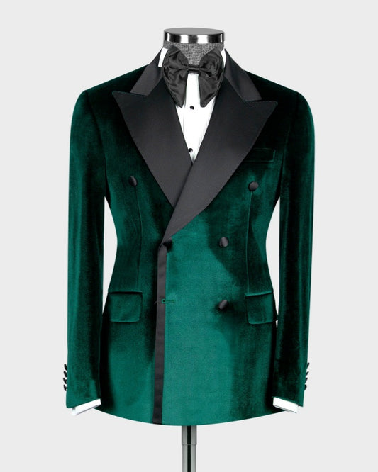 New Arrival Dark Green Velvet Double Breasted Prom Suits For Men
