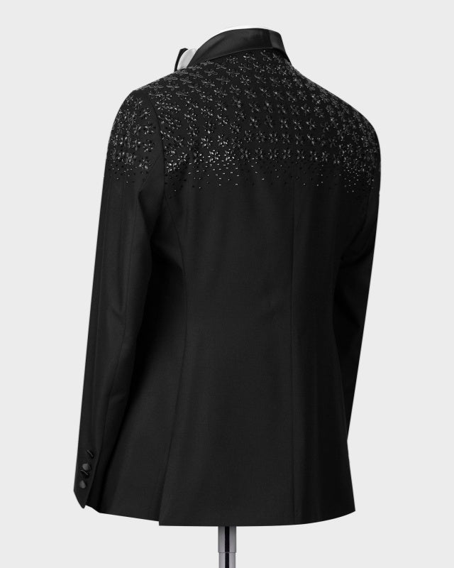 Fashion Black Double Breasted Prom Suits With Appliques