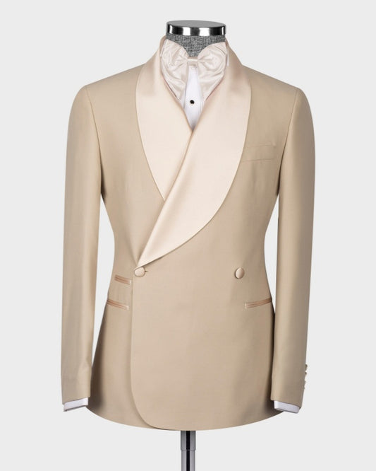 Glamorous Beige Double Breasted Slim Fit Wedding Suits