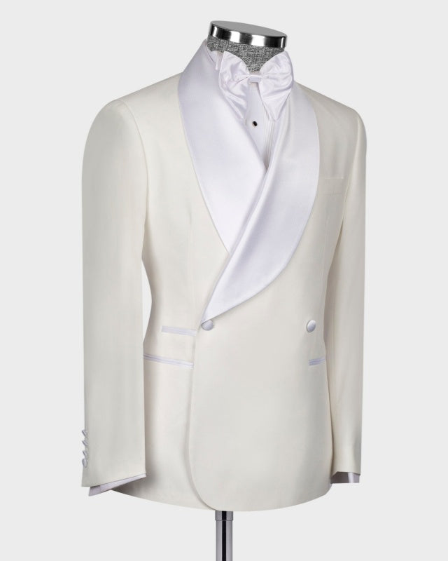 Simple White Double Breasted Slim Fit Wedding Suits