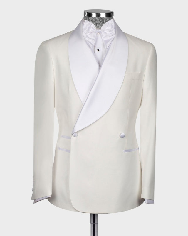 Simple White Double Breasted Slim Fit Wedding Suits