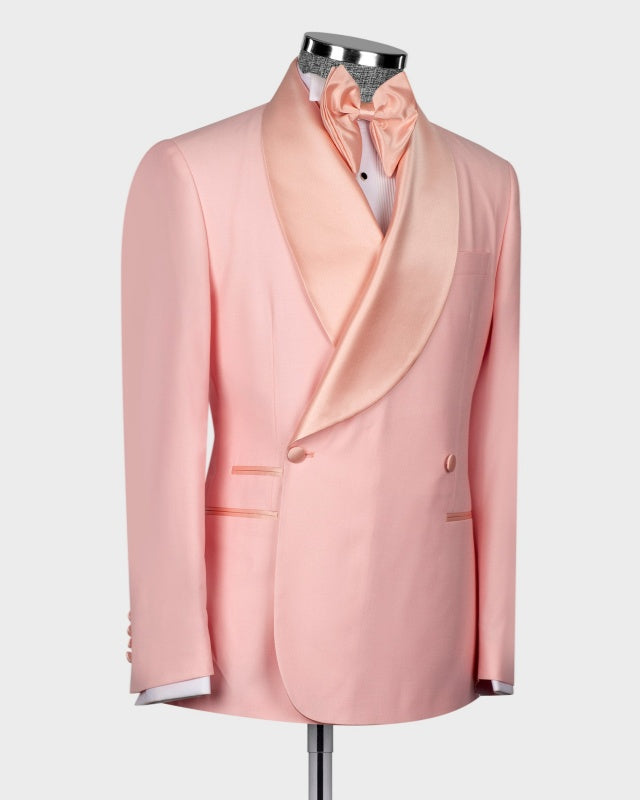 Stylish Pear Pink Double Breasted Wedding Suits For Men