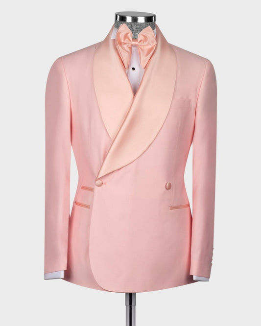 Stylish Pear Pink Double Breasted Wedding Suits For Men