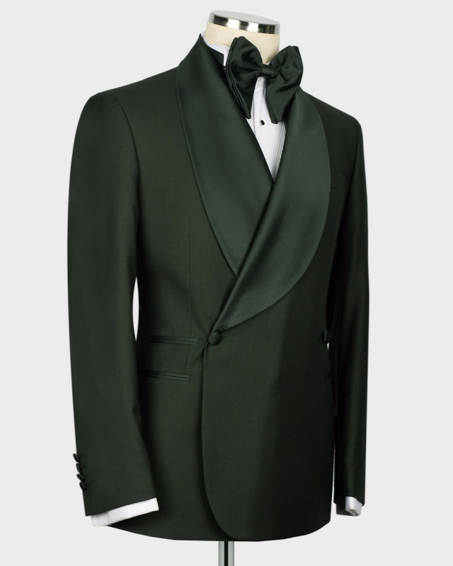 Modern Slim Fit Dark Green Double Breasted Wedding Groomsmen Suits