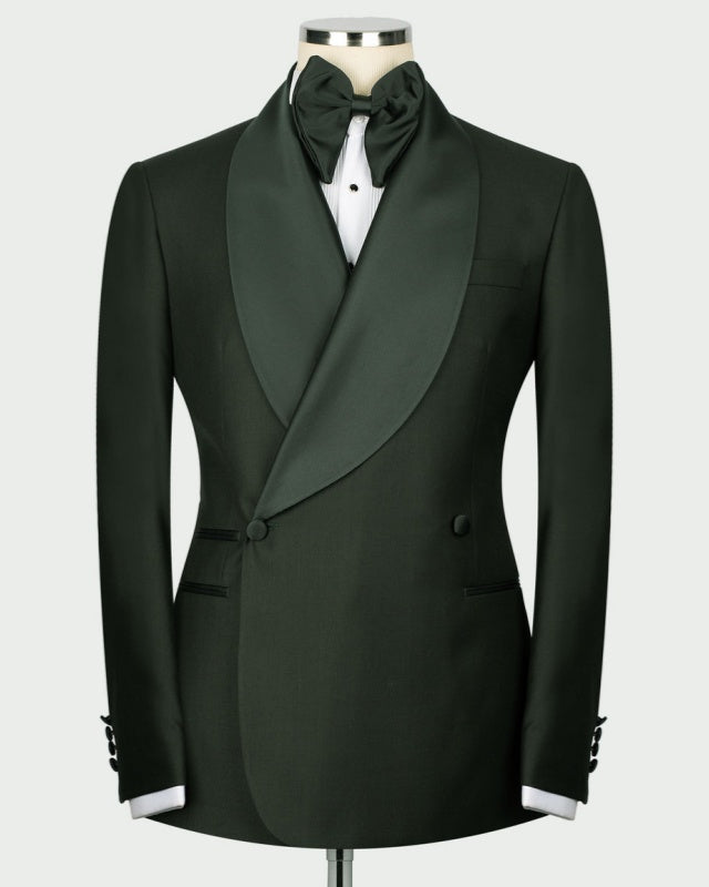 Modern Slim Fit Dark Green Double Breasted Wedding Groomsmen Suits
