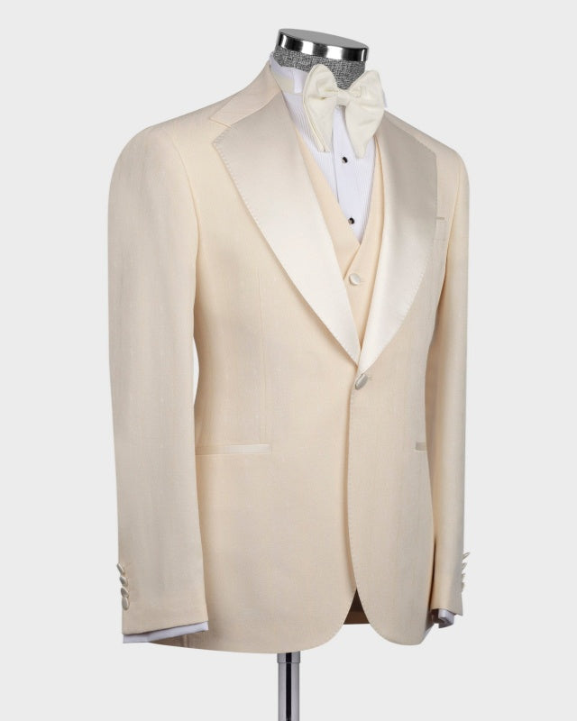 Modern Beige 3 Pieces Big And Tall Prom Suits For Men