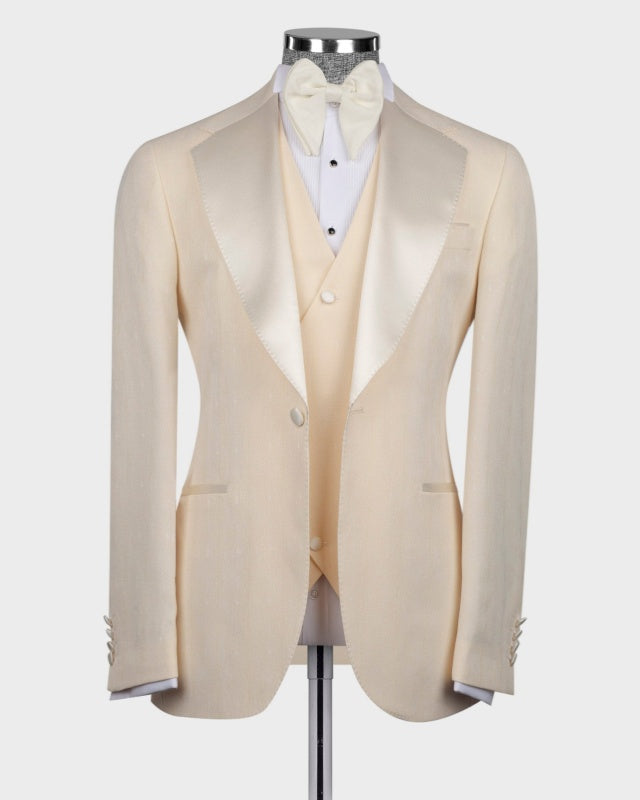 Modern Beige 3 Pieces Big And Tall Prom Suits For Men