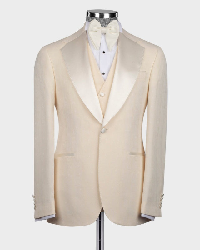Modern Beige 3 Pieces Big And Tall Prom Suits For Men
