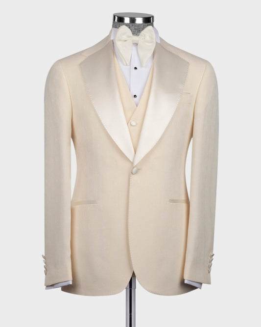 Modern Beige 3 Pieces Big And Tall Prom Suits For Men