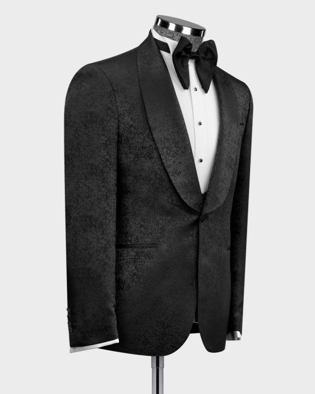Classic Black Jacquard 3 Pieces Slim Fit Wedding Suits For Men