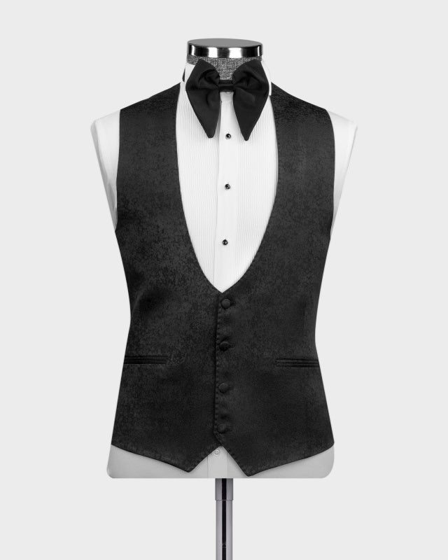 Classic Black Jacquard 3 Pieces Slim Fit Wedding Suits For Men