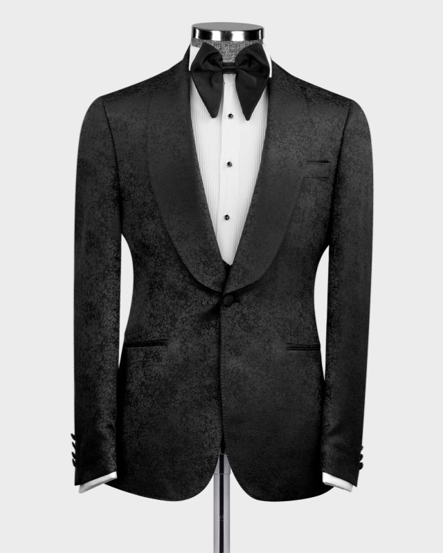 Classic Black Jacquard 3 Pieces Slim Fit Wedding Suits For Men