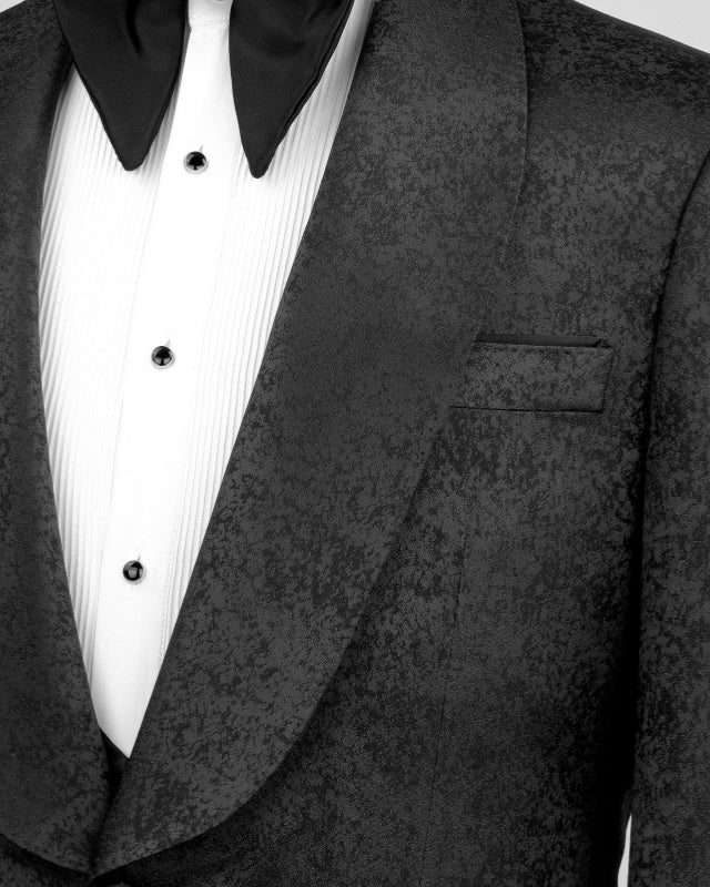 Classic Black Jacquard 3 Pieces Slim Fit Wedding Suits For Men