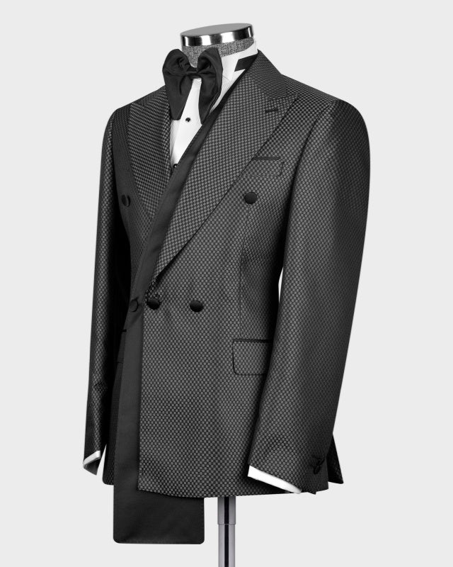 Modern Dark Gray Plaid Best Fitted Prom Men Suits