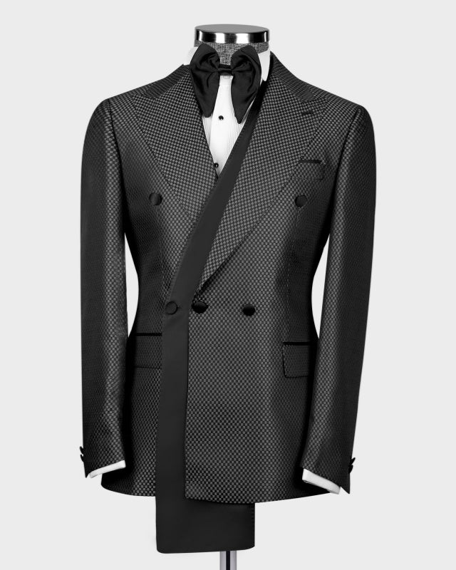 Modern Dark Gray Plaid Best Fitted Prom Men Suits