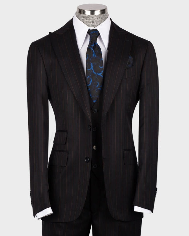 Formal Chocolate Slim Fit 3 Pieces Pinstriped Business Suits