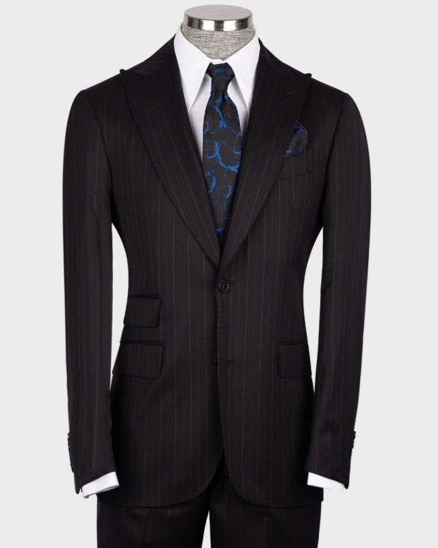 Formal Chocolate Slim Fit 3 Pieces Pinstriped Business Suits