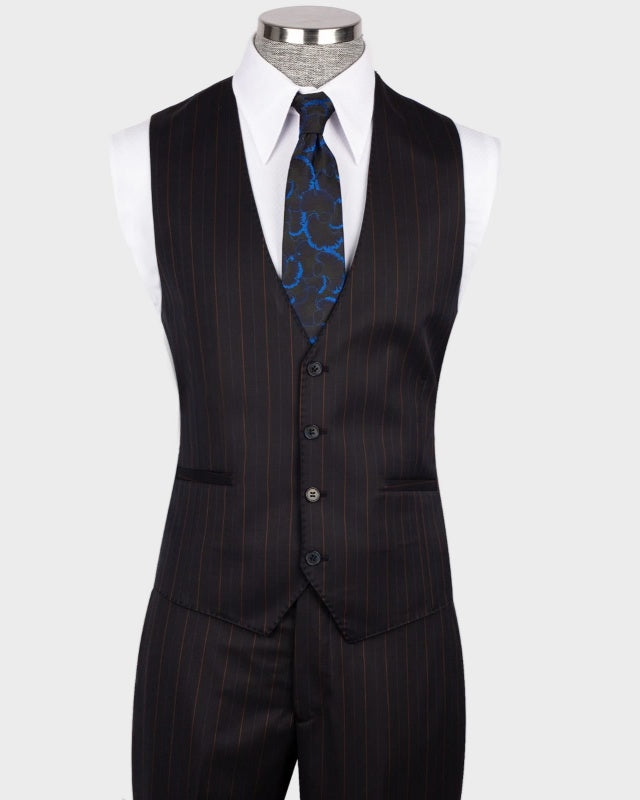 Formal Chocolate Slim Fit 3 Pieces Pinstriped Business Suits