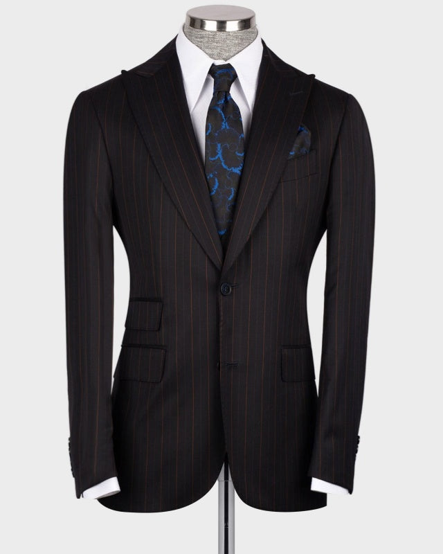 Formal Chocolate Slim Fit 3 Pieces Pinstriped Business Suits