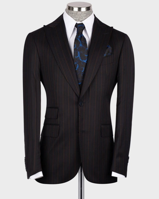 Formal Chocolate Slim Fit 3 Pieces Pinstriped Business Suits