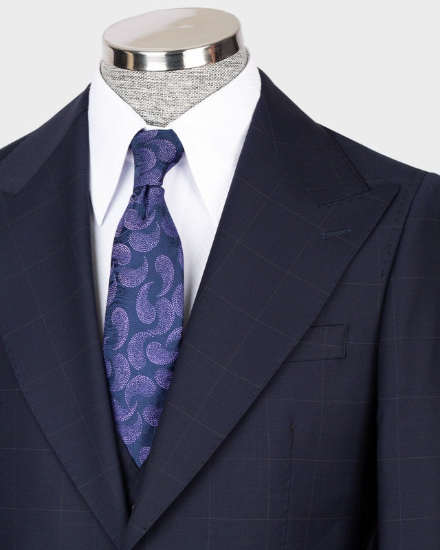 Formal Dark Navy 3 Pieces Plaid Close Fitting Business Suits