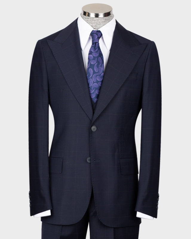 Formal Dark Navy 3 Pieces Plaid Close Fitting Business Suits