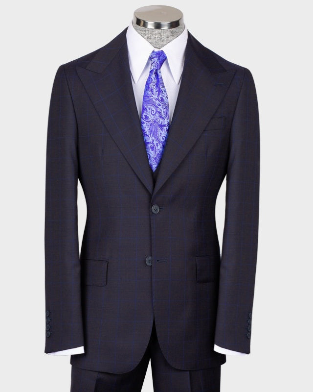 Stylish Dark Navy 3 Pieces Plaid Slim Fit Business Suits