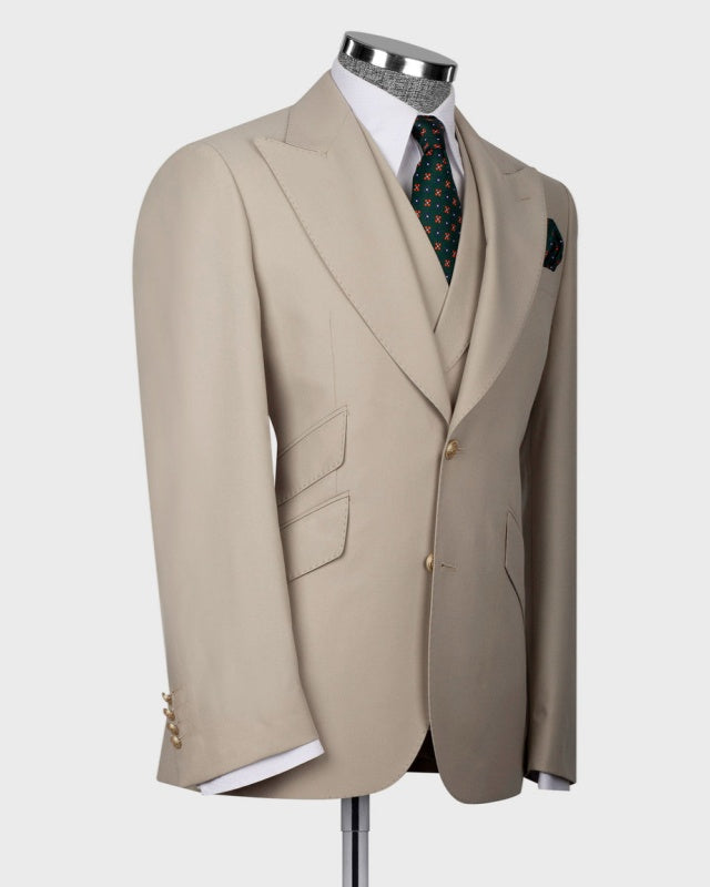 Newest Beige 3 Pieces Fancy Business Suits For Men