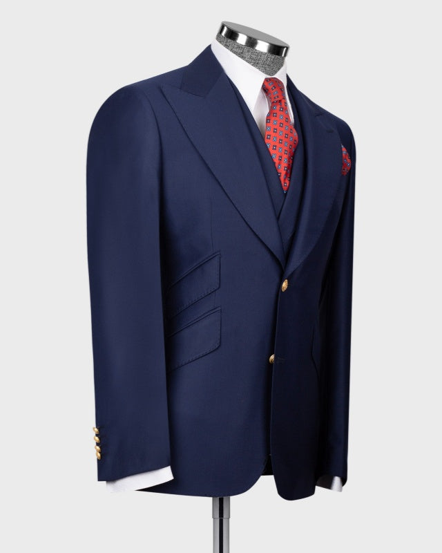 New Arrival Navy Blue 3 Pieces Close Fitting Business Suits